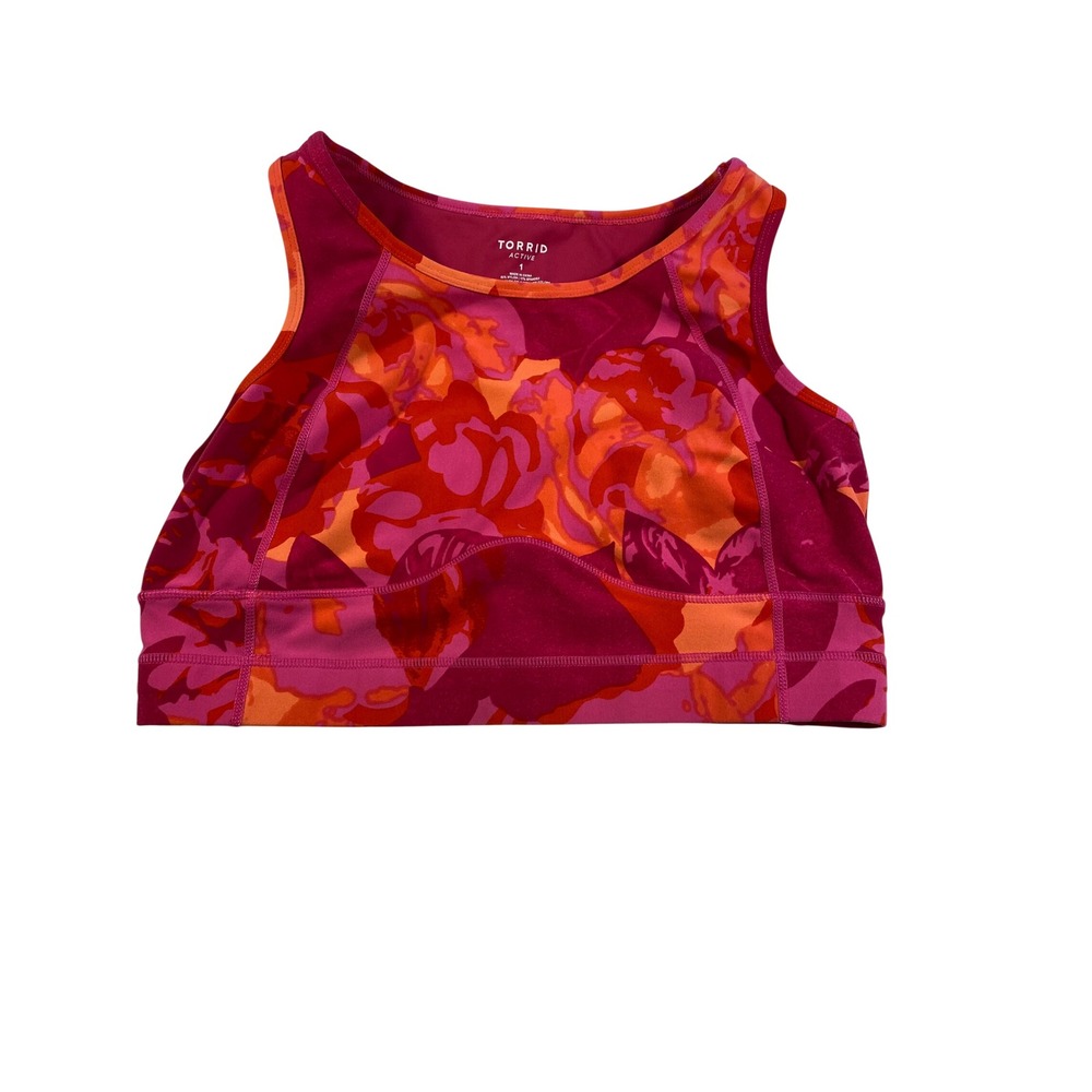 Torrid Active Sports Bra Size 1 Pink Orange Floral Racerback - Picture 4 of 10